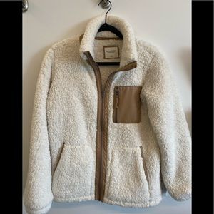 Women's Cream Sherpa Jacket with Tan Accents